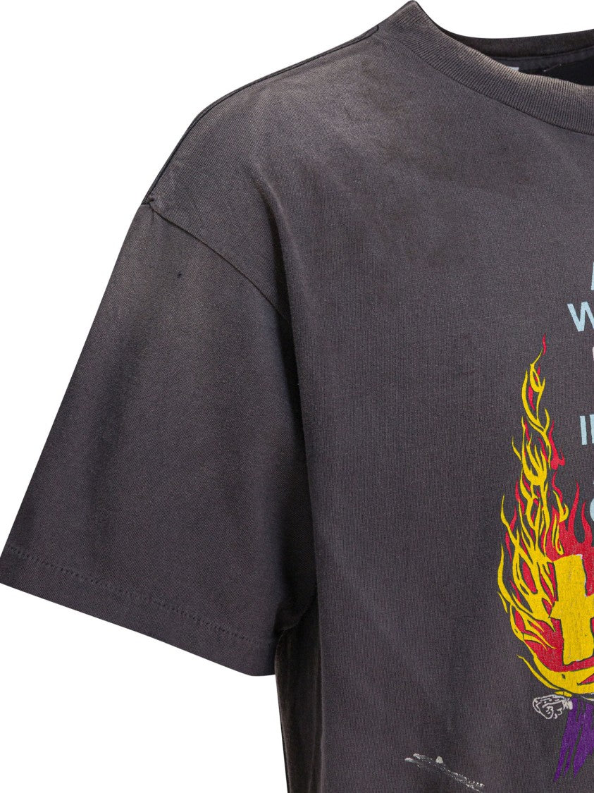 Saint Mxxxxxx Bold Graphic Print T-Shirt In Faded Black Cotton