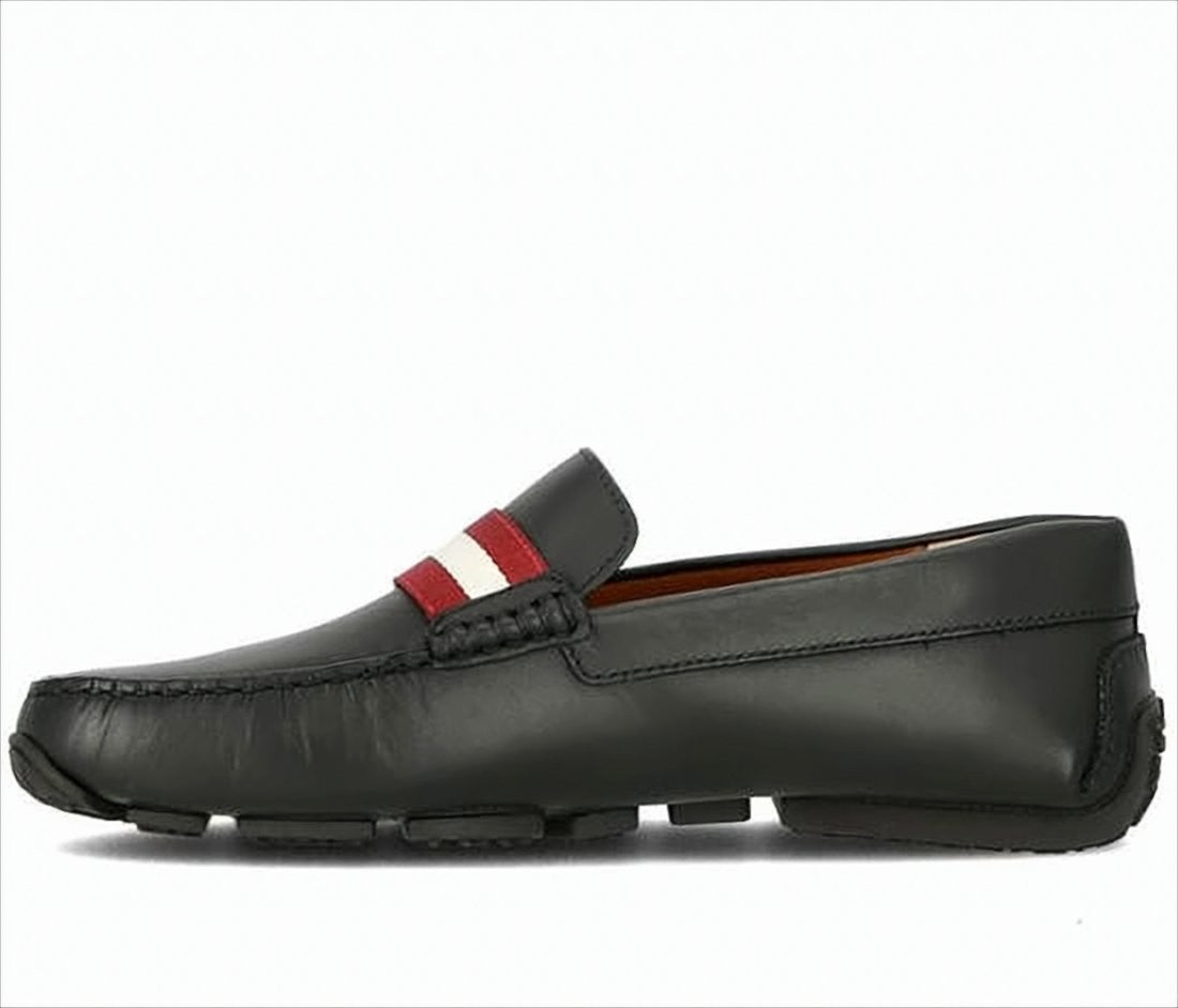 Bally Black Leather Loafers With Red