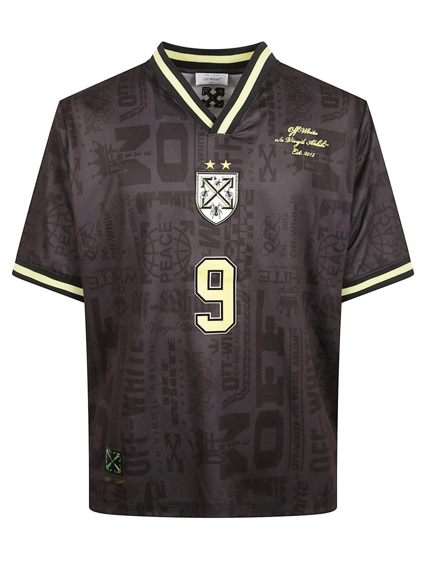 Off-White Multilogo Pattern V-Neck T-Shirt With Contrasting Trim