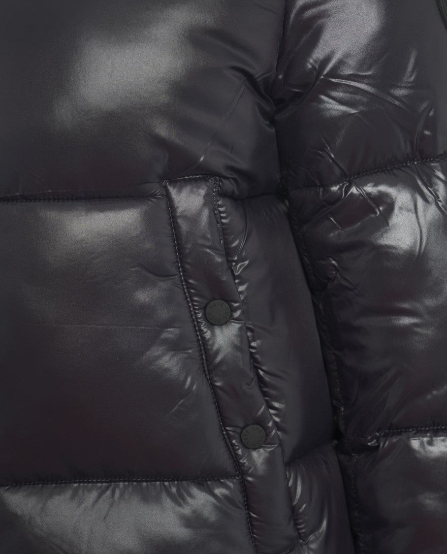 Save The Duck Glossy Black Puffer Jacket With Faux Fur Collar