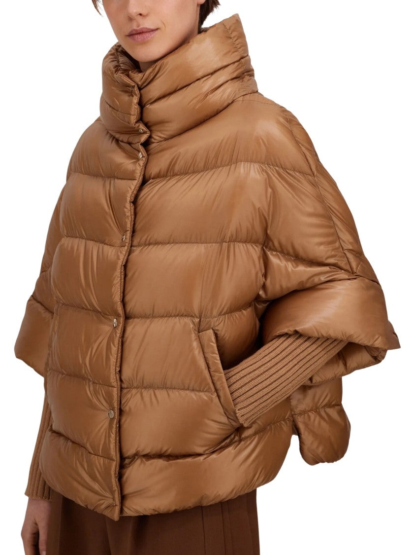 Herno Brown Quilted Cropped Jacket With High Collar And Down Filling