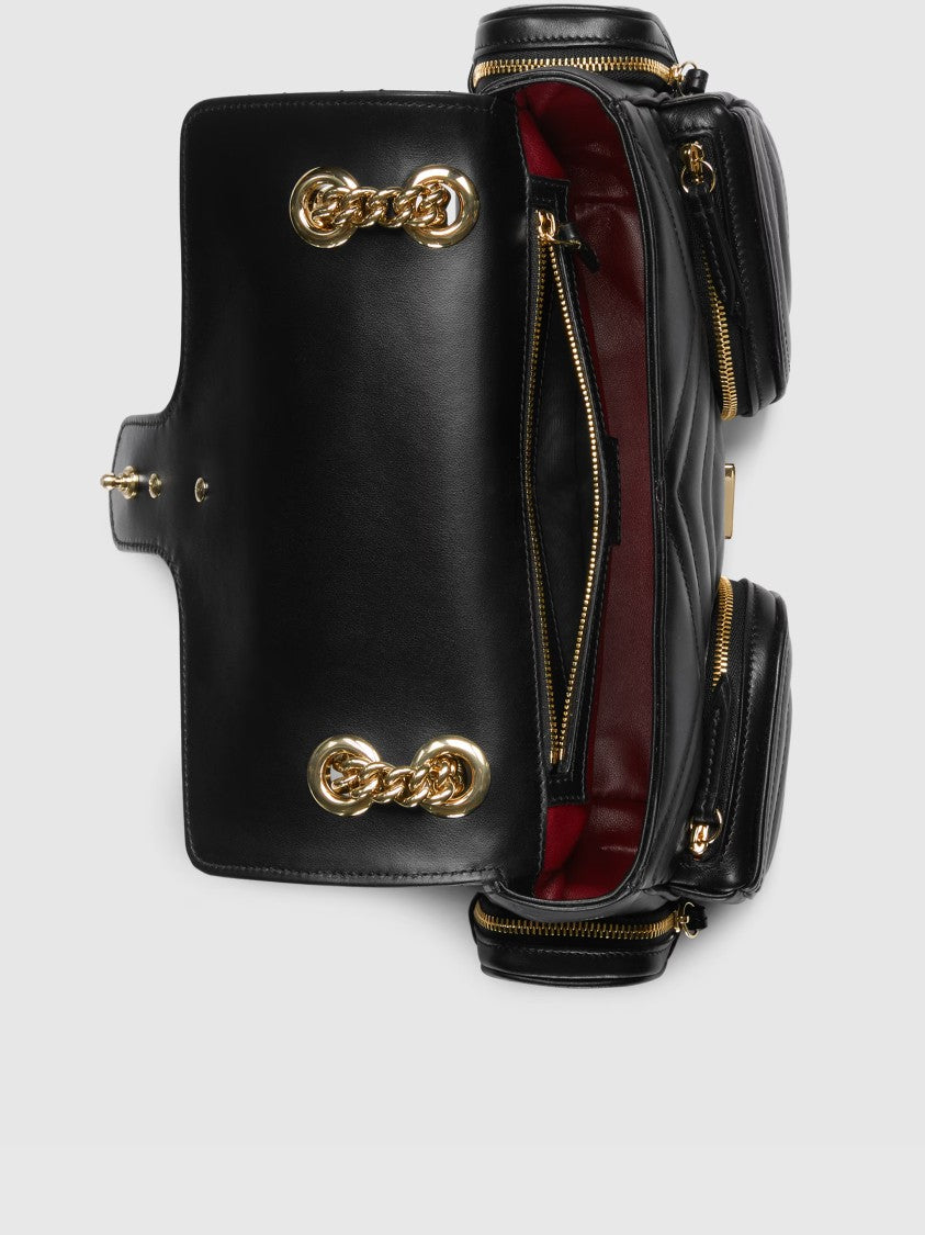 Gucci Black Marmont 2 Chevron Matelassé Bag