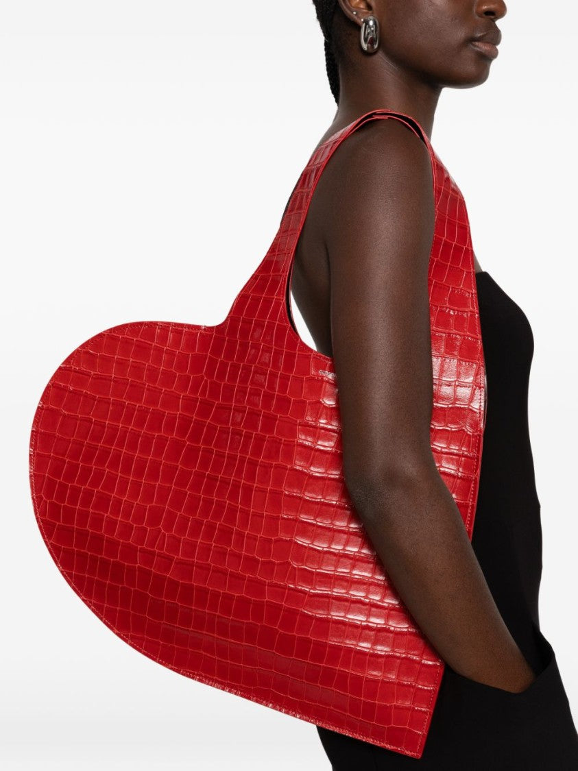 Coperni Heart-Shaped Crocodile-Embossed Red Bag