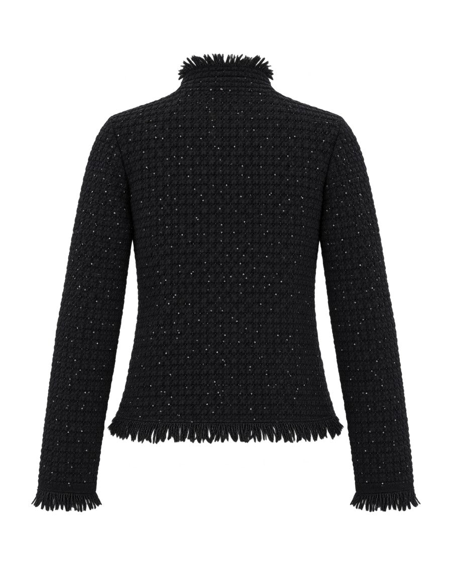 Liu Jo Fringed Textured Black Jacket With Sequins Detail