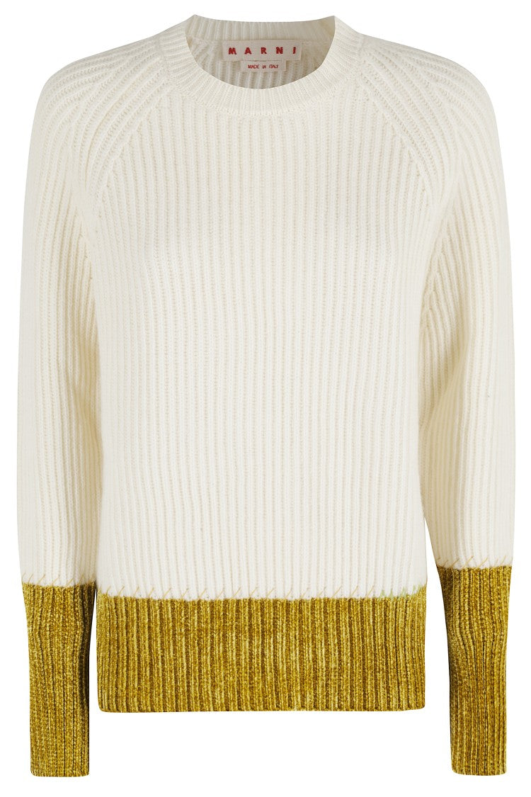 Marni Coarse Rib Knit Sweater With Contrasting Woven Details