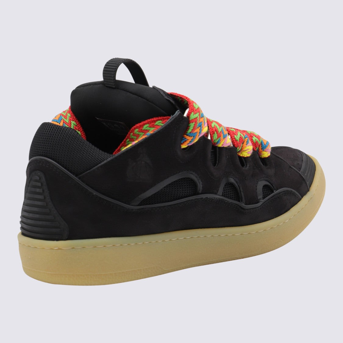 Lanvin Matte Black Sneakers With Multicolored Zigzag Laces