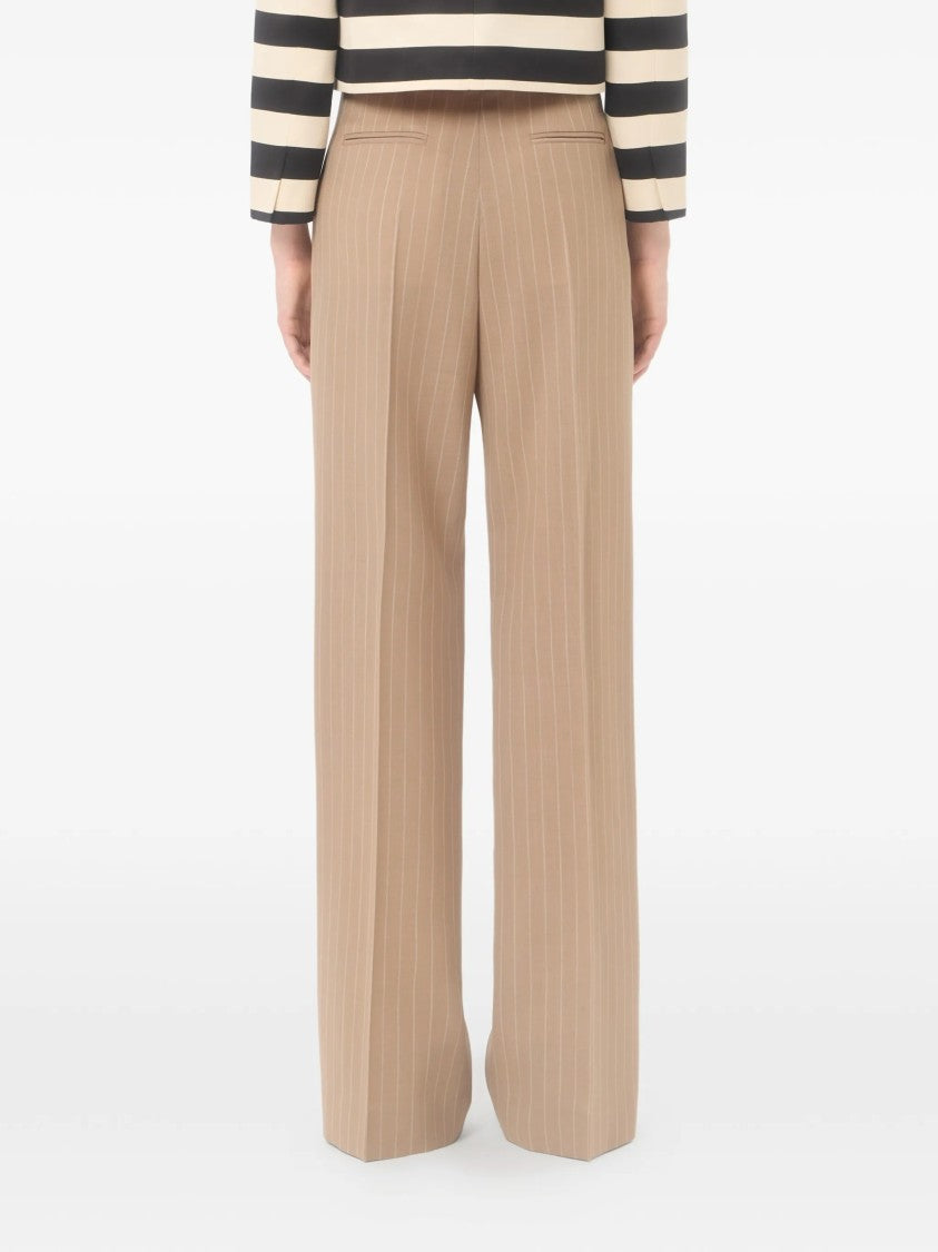 Valentino Warm Beige Wide-Leg Pinstripe Trousers