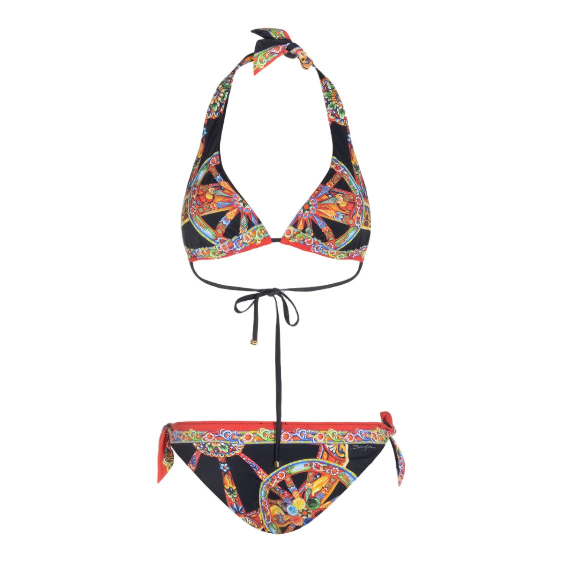 Dolce & Gabbana Baroque-Inspired Multicolored Print Bikini With Halter Neck Design