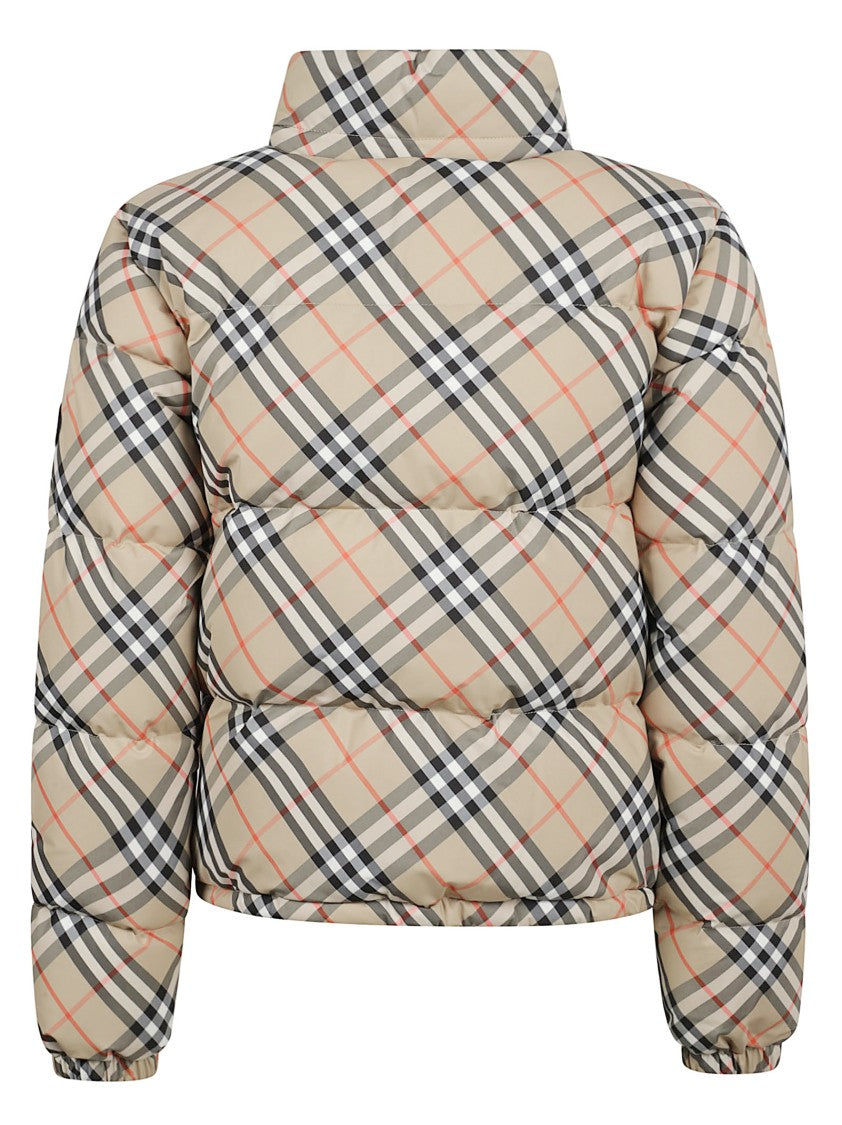 Burberry Quilted Down Jacket With Burberry Check Embroidery