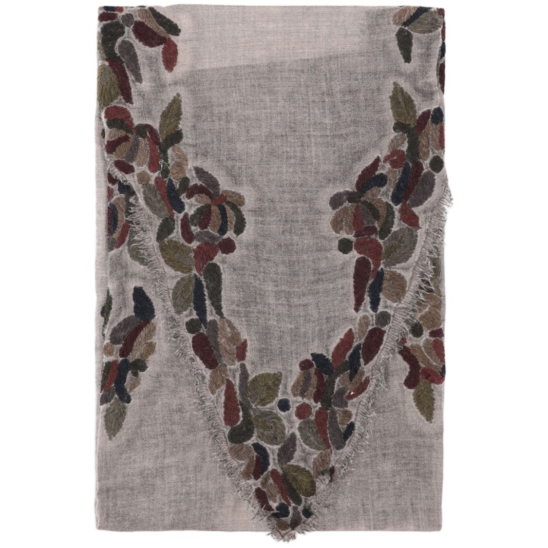 Faliero Sarti Ariko Grey Leaf-Pattern Wool-Blend Scarf