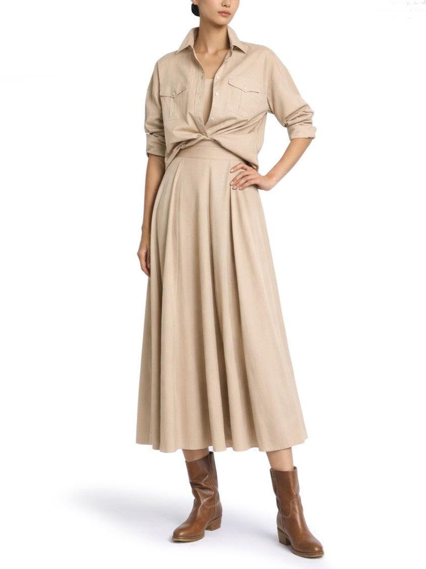 Fay Midi-Length Skirt With High Waist And Soft Pleats