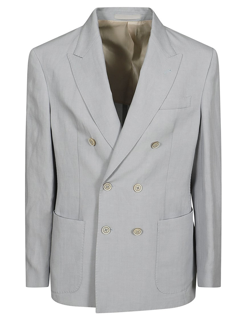 Eleventy Double-Breasted Light Blue Tailored Jacket With Refined Peak Lapel