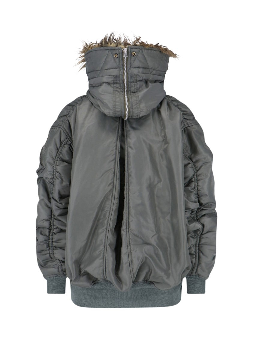 Junya Watanabe Green Nylon Faux Fur Jacket