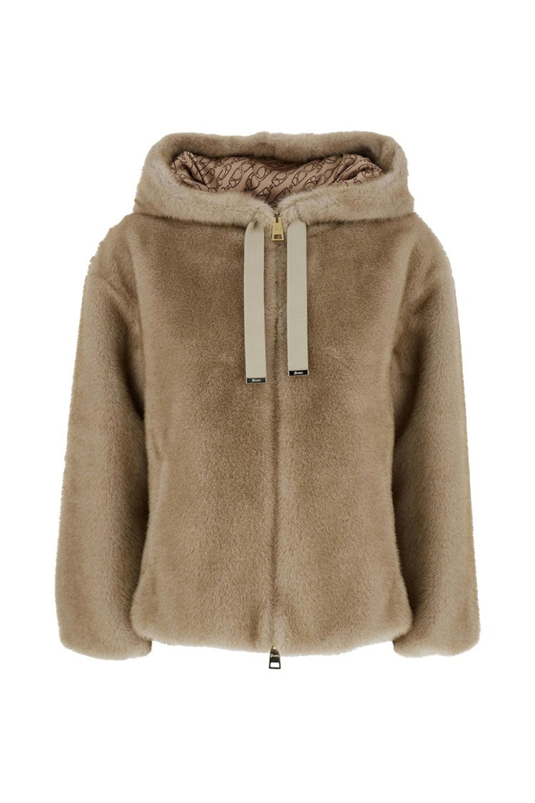 Herno Beige Polyester Fur-Effect Hooded Jacket