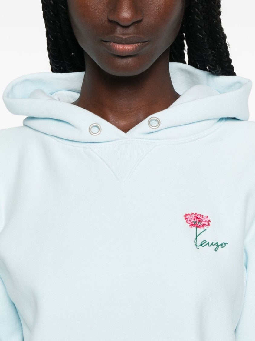 Kenzo Light Blue Embroidered Flower Hooded Sweatshirt