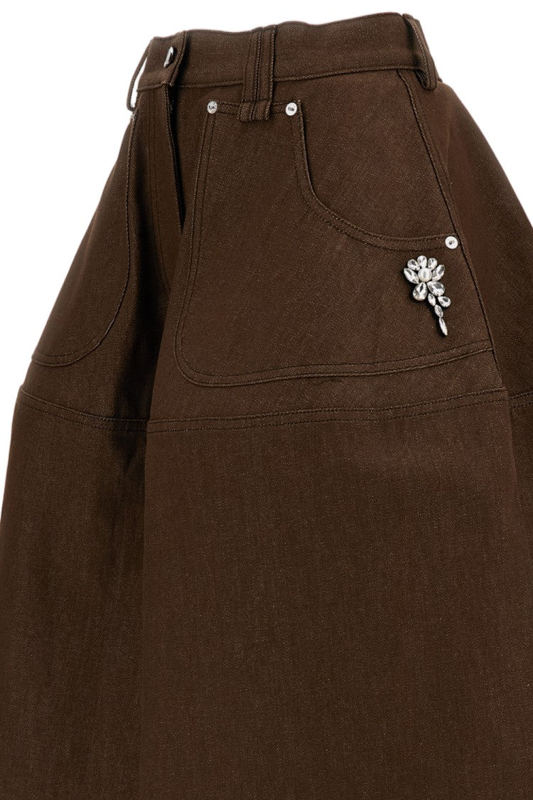 Simone Rocha Brown Utility Bustle Cotton Canvas Midi Skirt