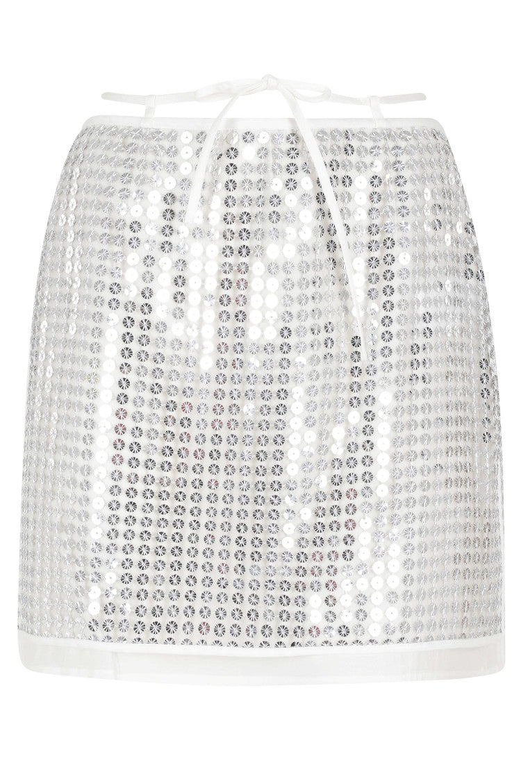 Isabelle Blanche Silver Mini Sequins Zippered Polyester Mini Skirt