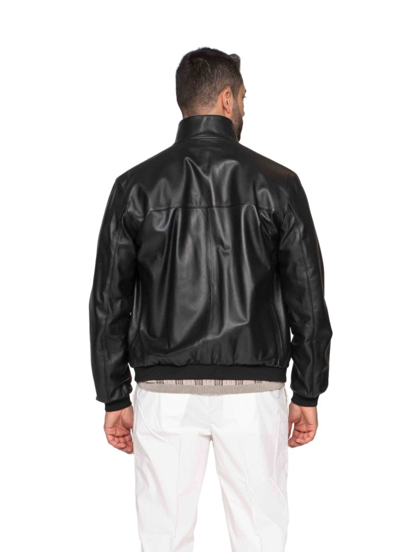 Emporio Armani Black Minimalist Leather-Finish Blouson Jacket