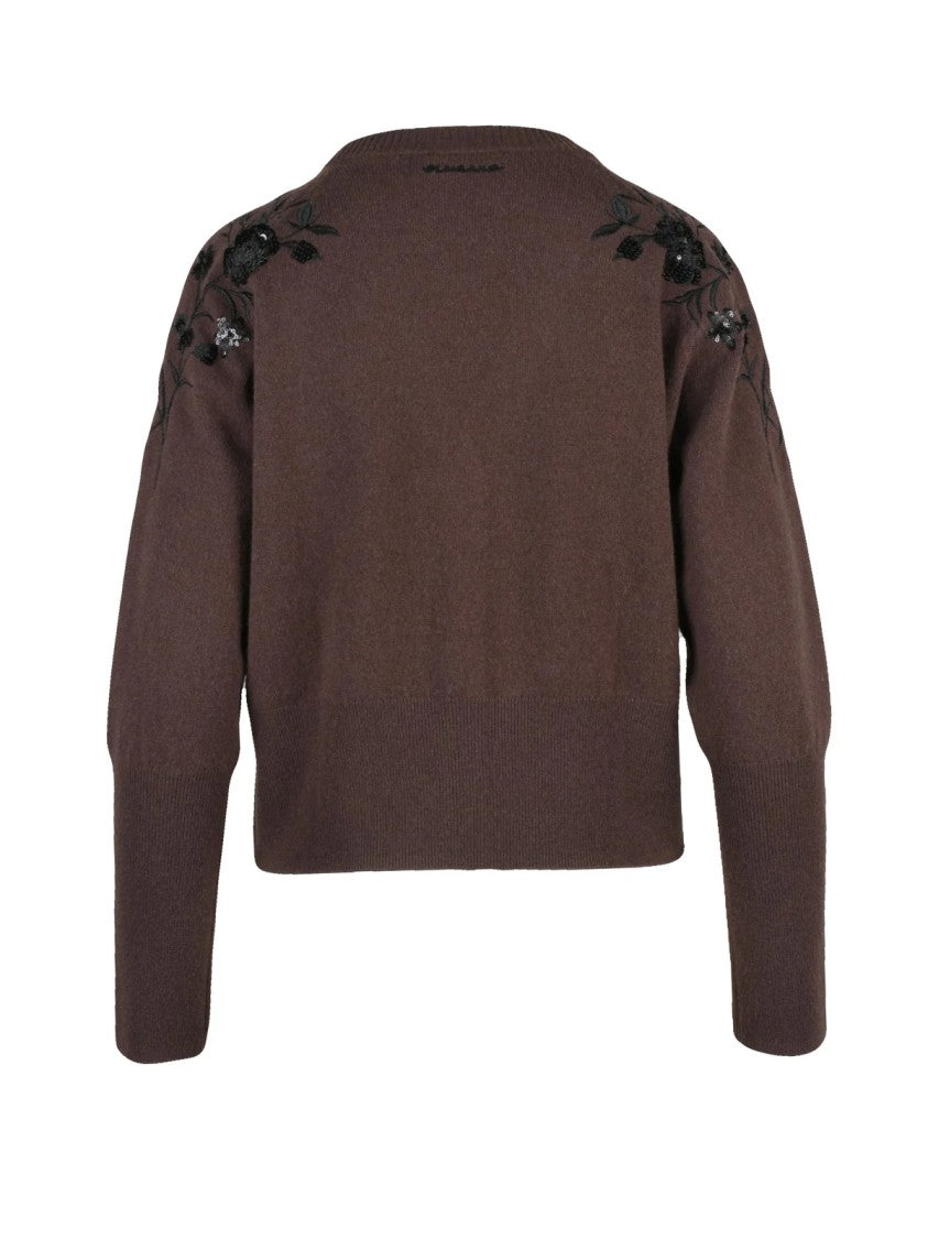 Ermanno Firenze Brown Embroidered Polyamide-Blend Cardigan