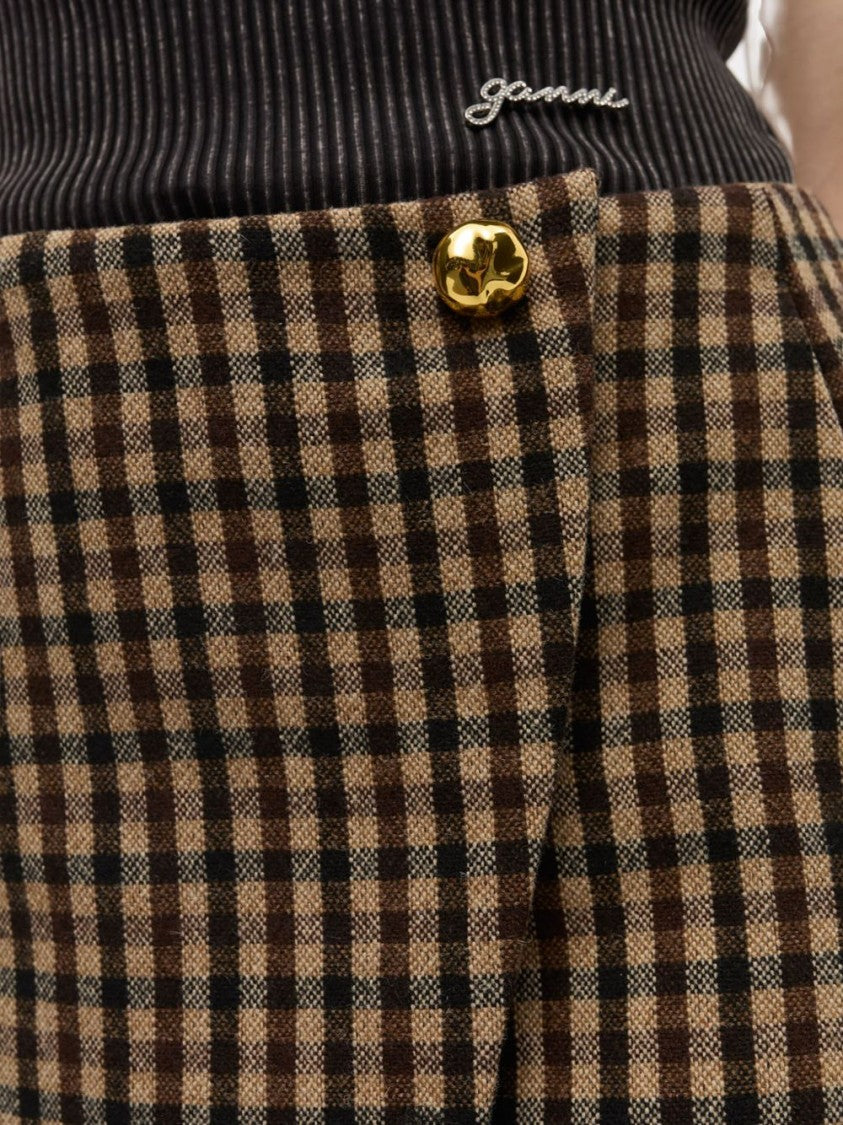 Ganni Checkered A-Line Skirt With Gold-Tone Button Detail