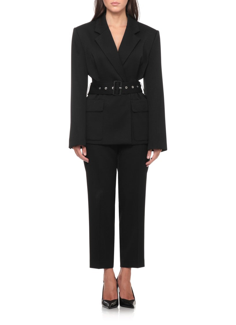 Lanvin Double-Breasted Black Jacket With Peak Lapel And Waist Belt