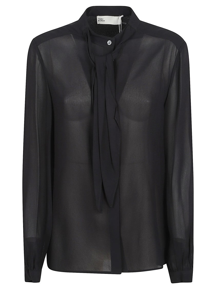 Tory Burch Sheer Georgette Blouse With Bow Detail