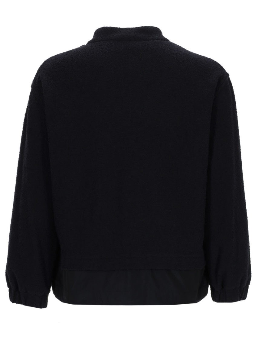 Moncler Black Textured Zip-Up Cardigan With Stand Collar And Patch Pockets
