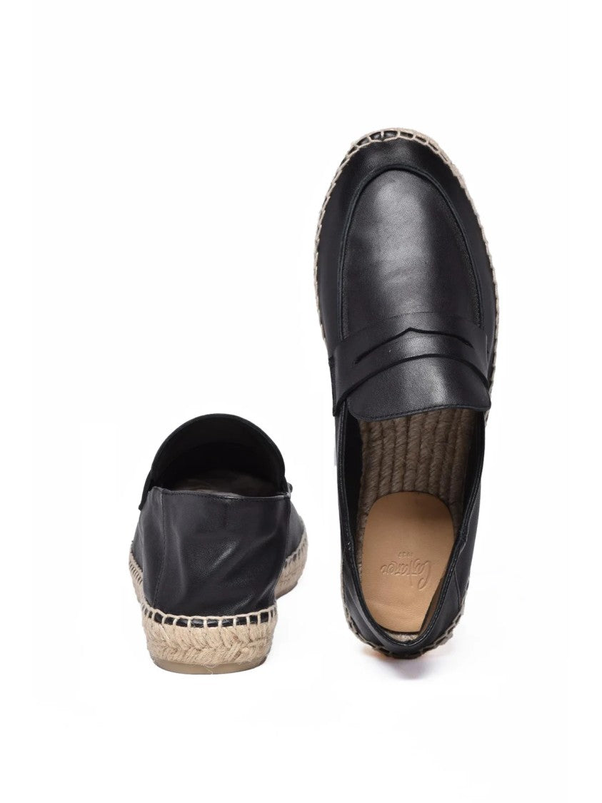 Castañer Black Penny Strap Artisanal Rope Sole Loafers