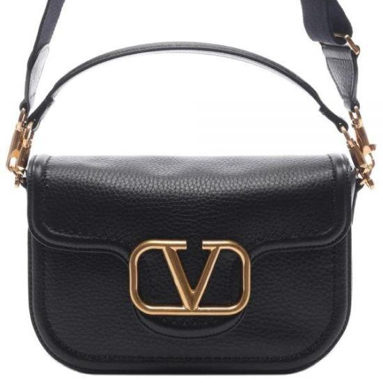 Valentino Garavani Structured Black Calf Leather Shoulder Bag