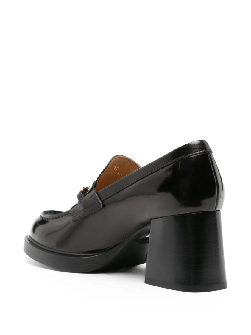 Tod's Black Leather Loafers With Decorative Chain Detail