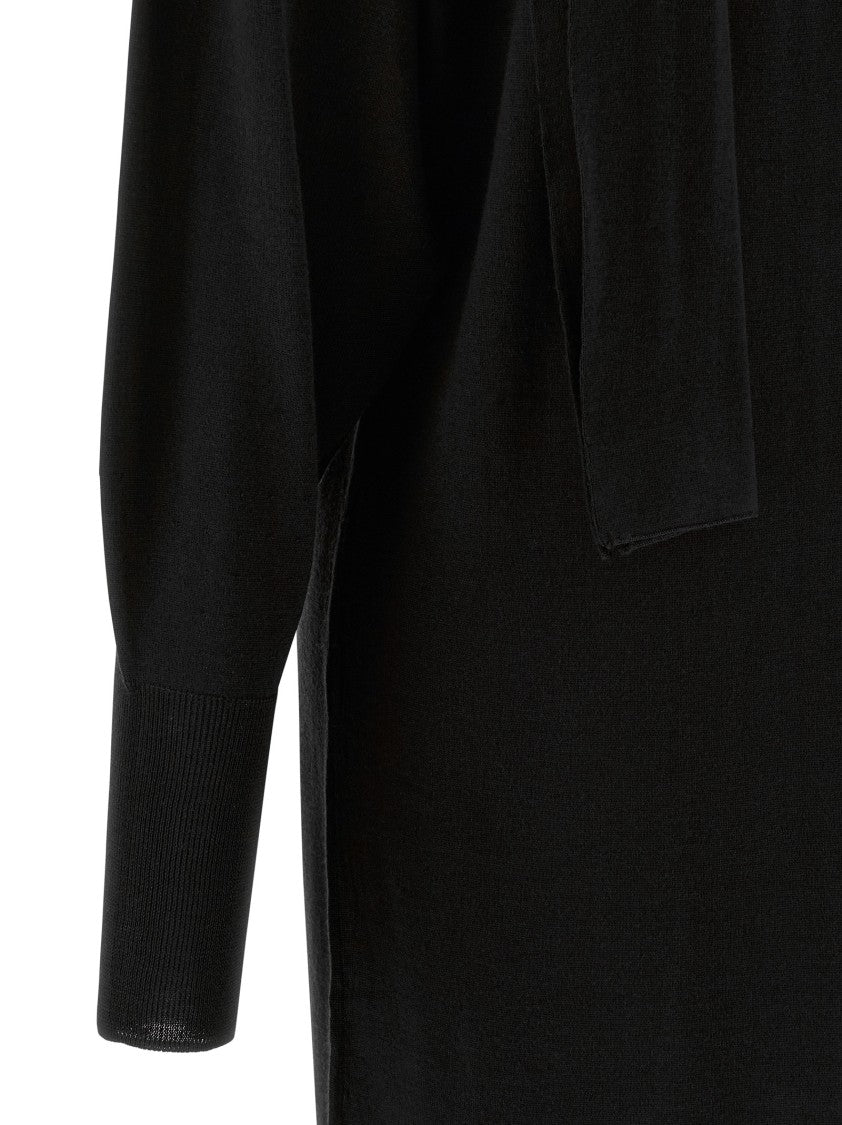 Nude Light Wool Knit Midi Dress With V-Neck