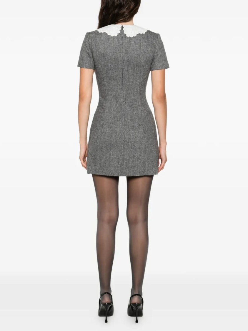 Self-Portrait Gray Scalloped Collar Wool Dress