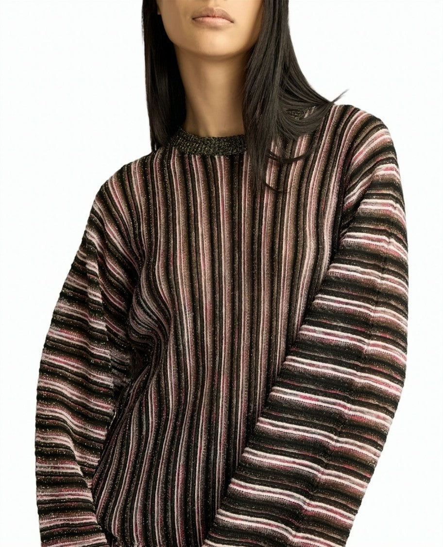 Momonì Chicory Multistripe Lurex Virgin Wool Kimono Knit Top