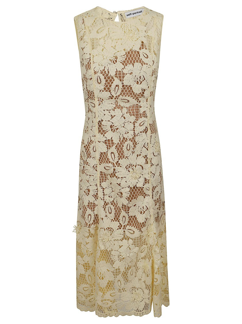 Self-Portrait Floral Lace Midi Dress With Back Bow Detail