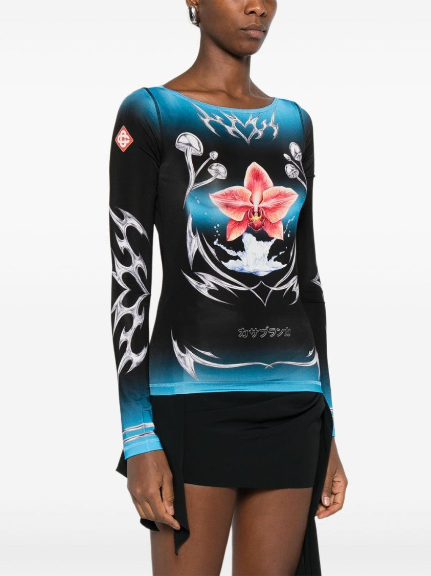 Casablanca Gradient Long-Sleeve Top With Orchid Graphic