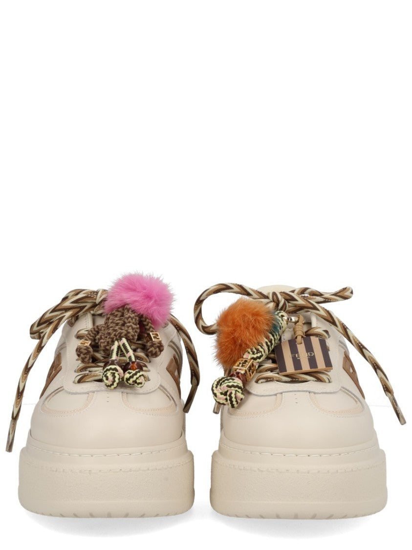 Fendi Cream Leather Fendi Match Sneakers