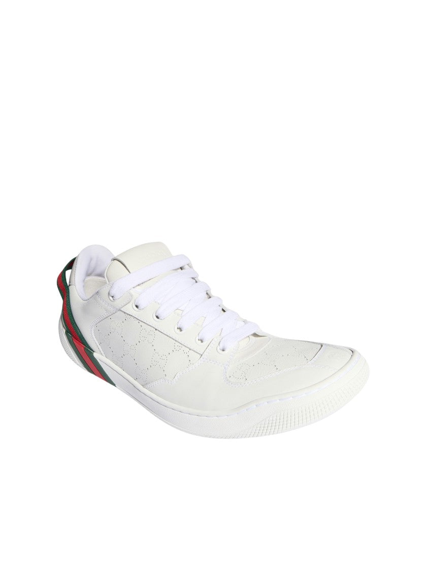 Gucci Minimalist White Perforated Gg Leather Sneakers With Distinctive Accents