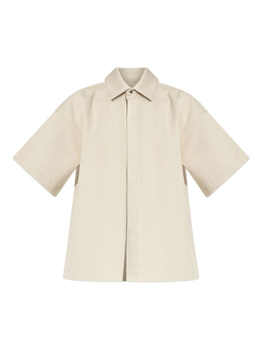 Jil Sander Relaxed Fit Beige Shirt With Logo Patch And Button Fastening
