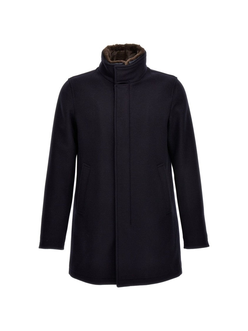 Herno Single-Breasted Coat Removable Fur Collar Zip
