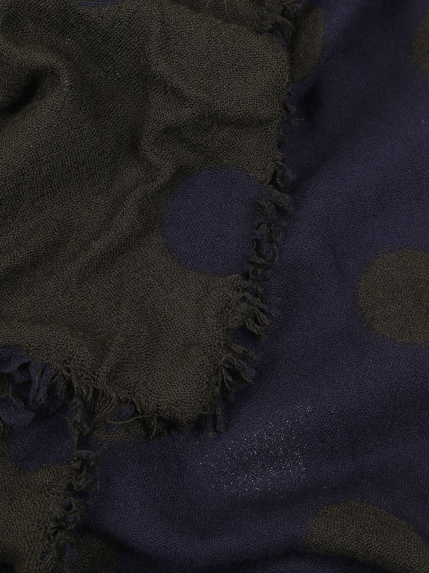 Yohji Yamamoto Double-Faced Wool Scarf With Khaki And Blue Polka Dot Pattern