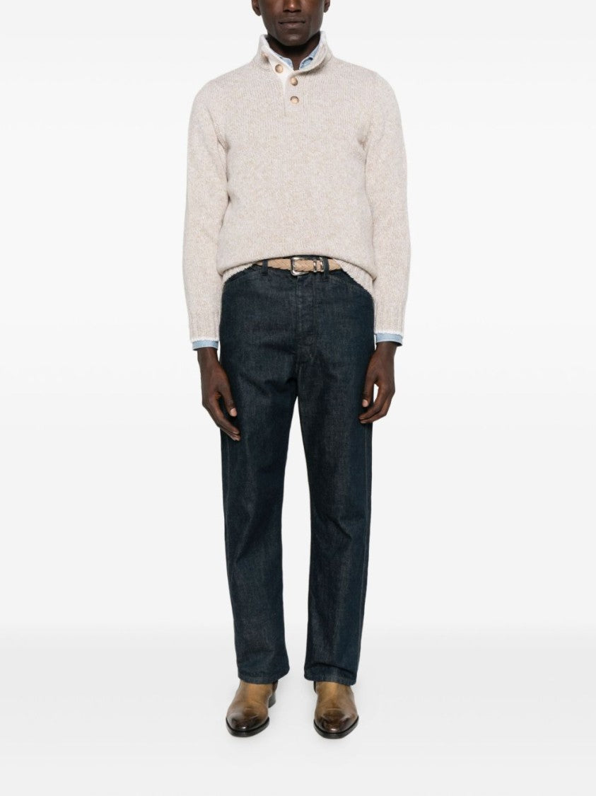 Vengera Beige Virgin Wool Sweater With High Collar