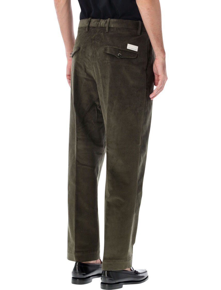 Nine In The Morning Kai Olive Green Corduroy Pleated Straight-Leg Casual Pants