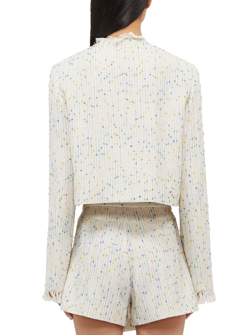 Msgm Cropped Textured Jacket With Fringe Details