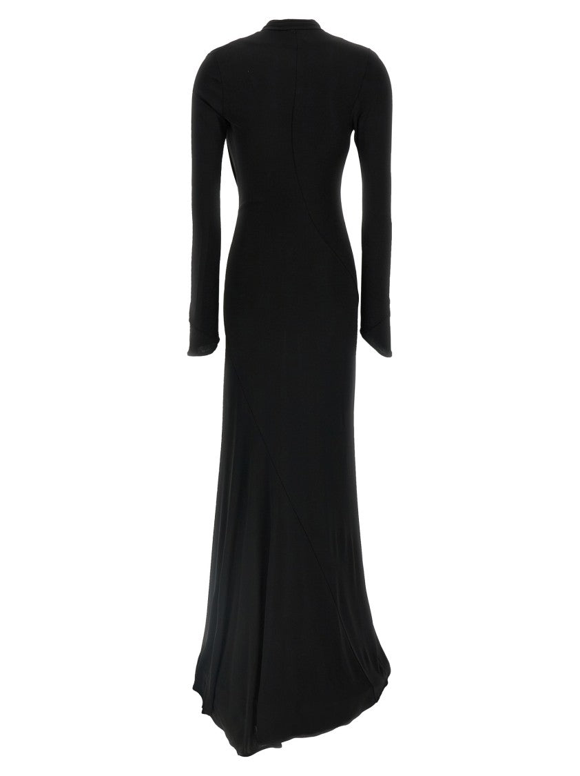 The Attico Asymmetrical V-Neck Dress With Flared Train