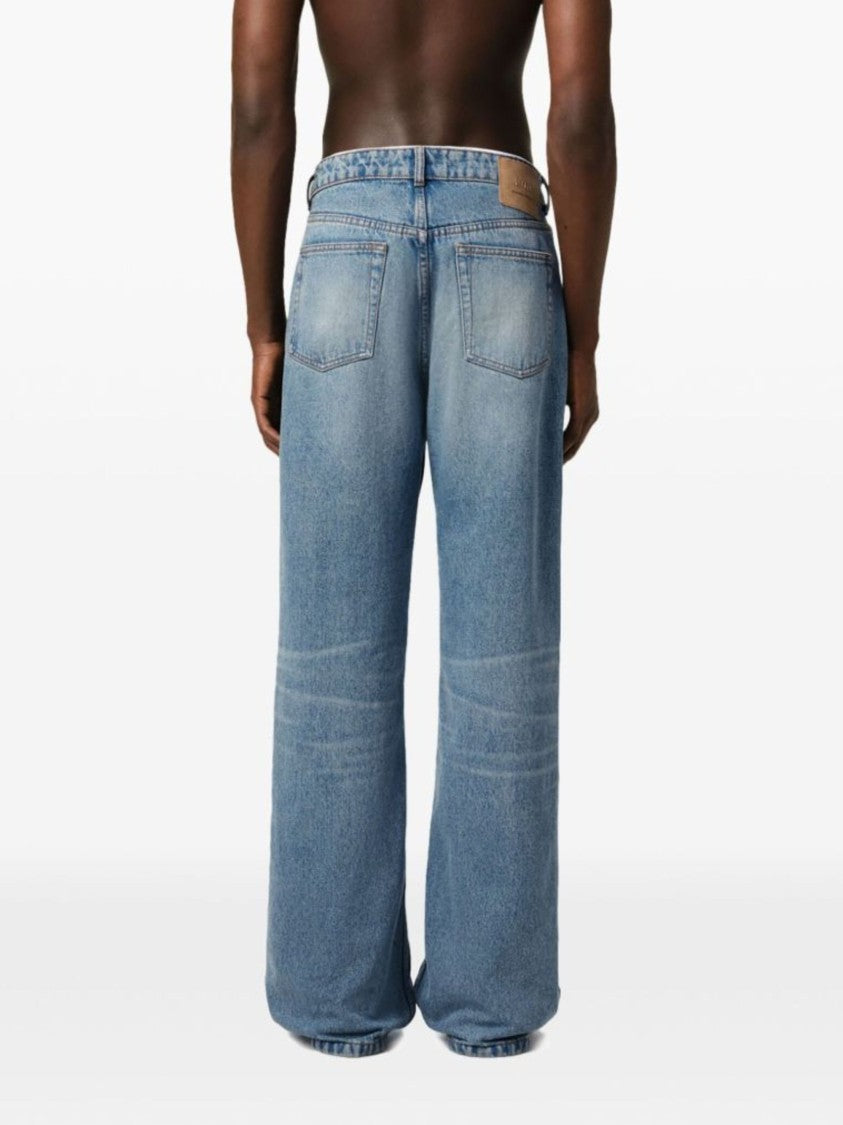Ami Paris Blue Wide Leg Cotton Jeans
