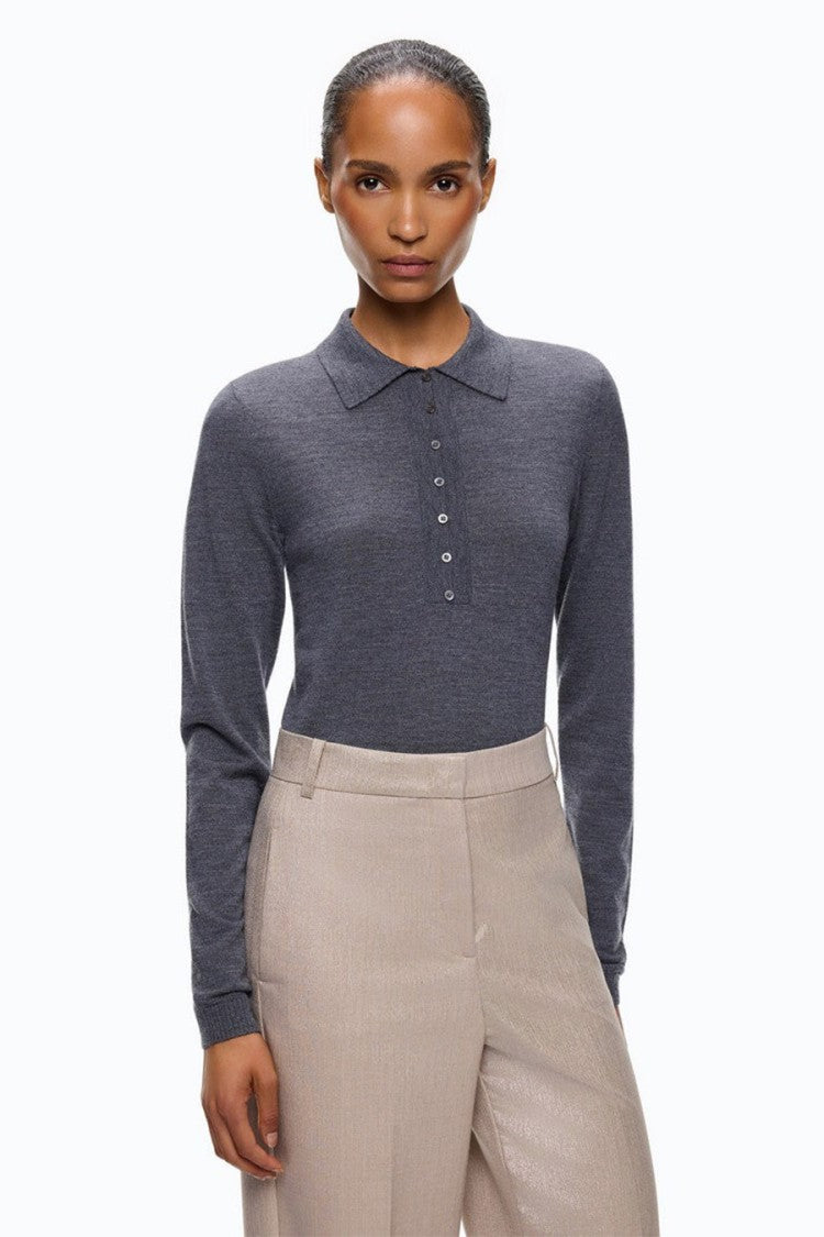 Pinko Grey Wool Polo Top Bodysuit
