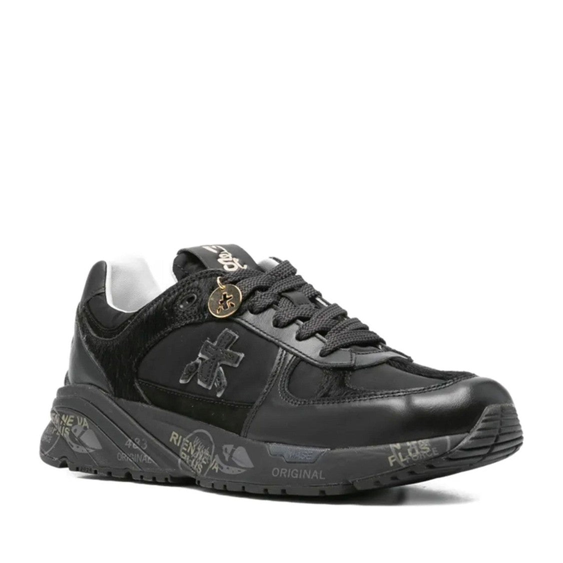 Premiata Black Mased Leather Decorative Charm Sneakers