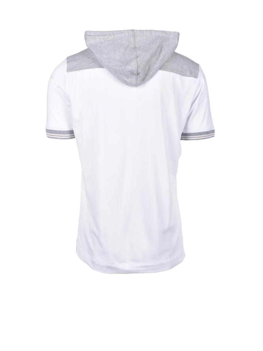 Ferrante White/Grey Contrast Hood Stretch Cotton T-Shirt