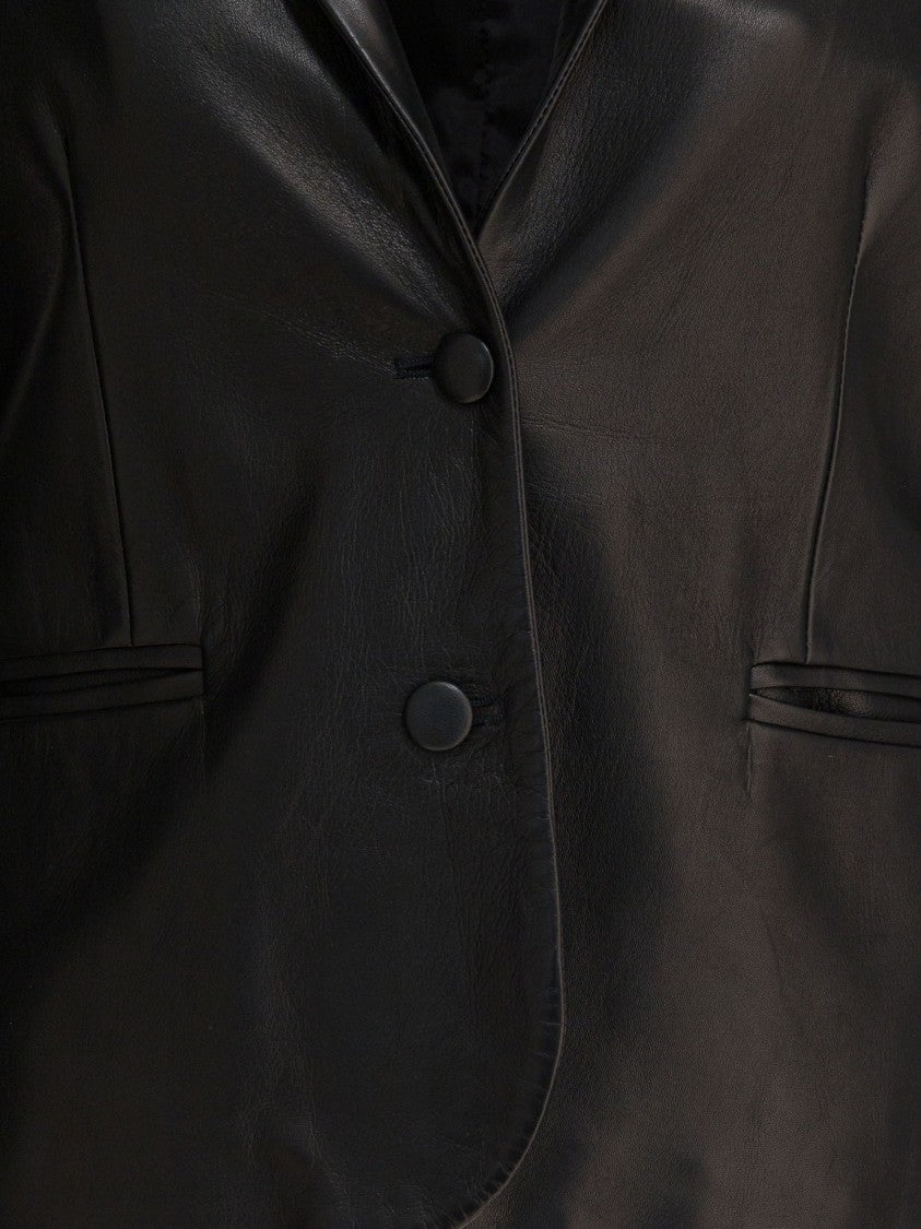 Semper Cropped Tailored Leather Jacket With Notched Lapel