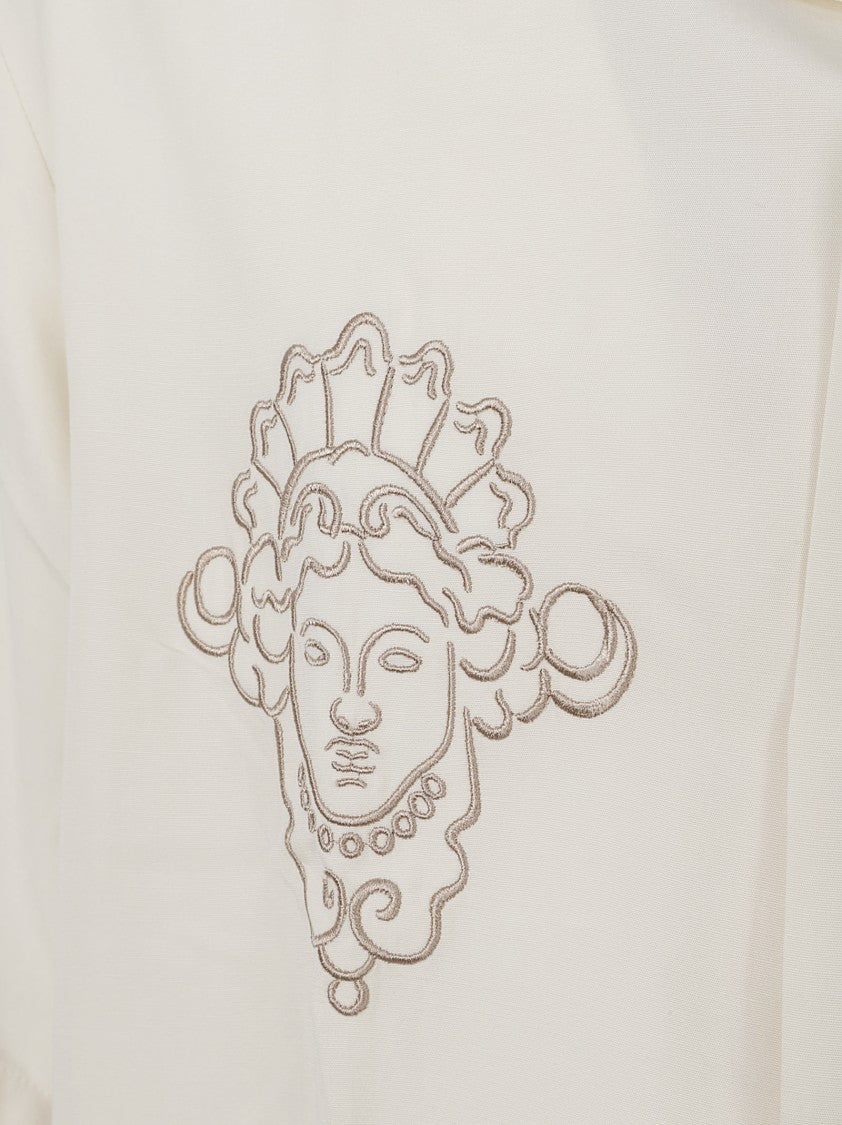 Maison Kitsuné Short-Sleeved Button-Up Shirt With Camp Collar And Embroidered Design